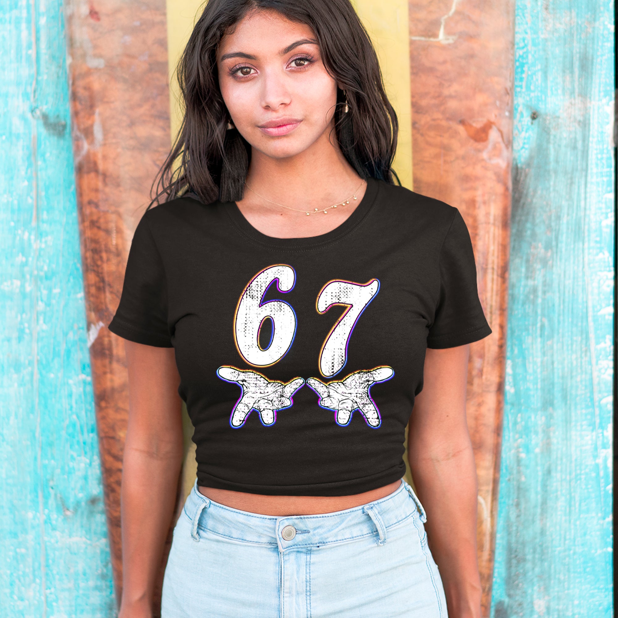 67 Hands Meme Viral Drill Cropped T-Shirt 