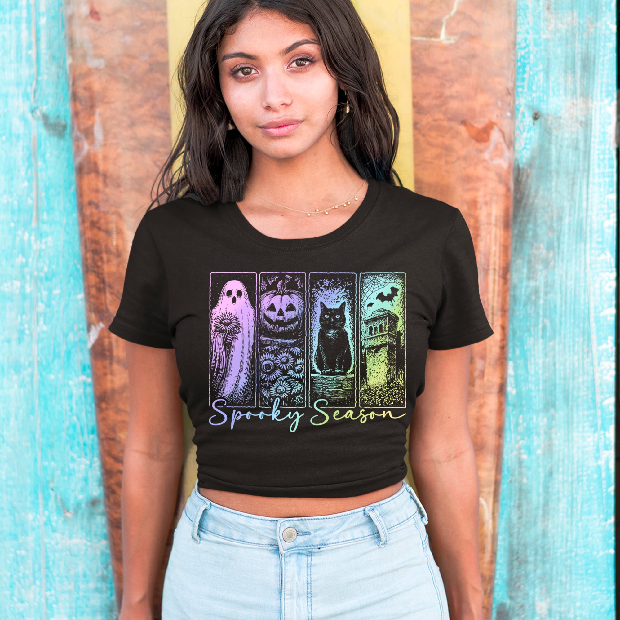Spooky Season Cute Pastel Halloween Design Cropped T-Shirt 