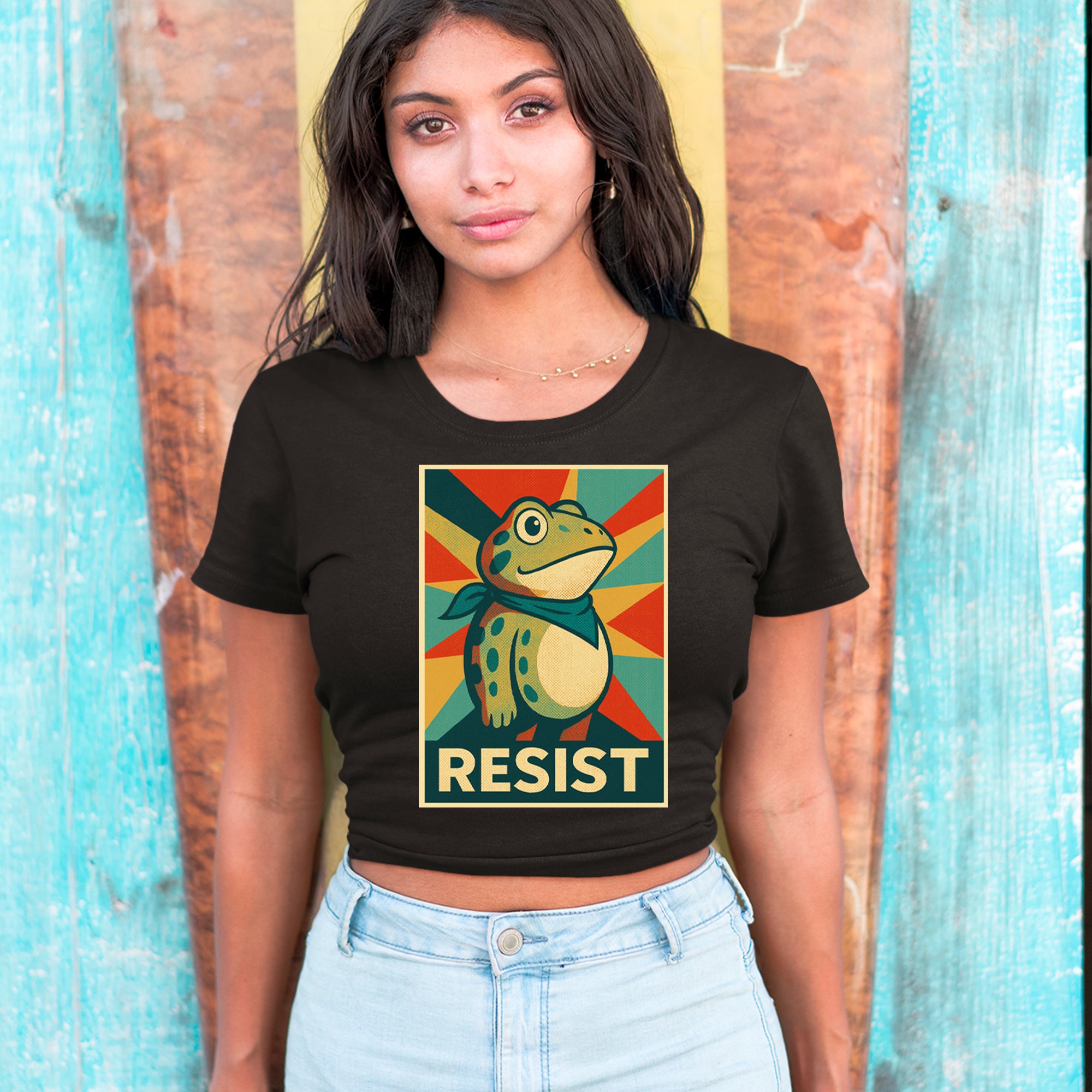 Resist Portland Protest Frog Cropped T-Shirt 