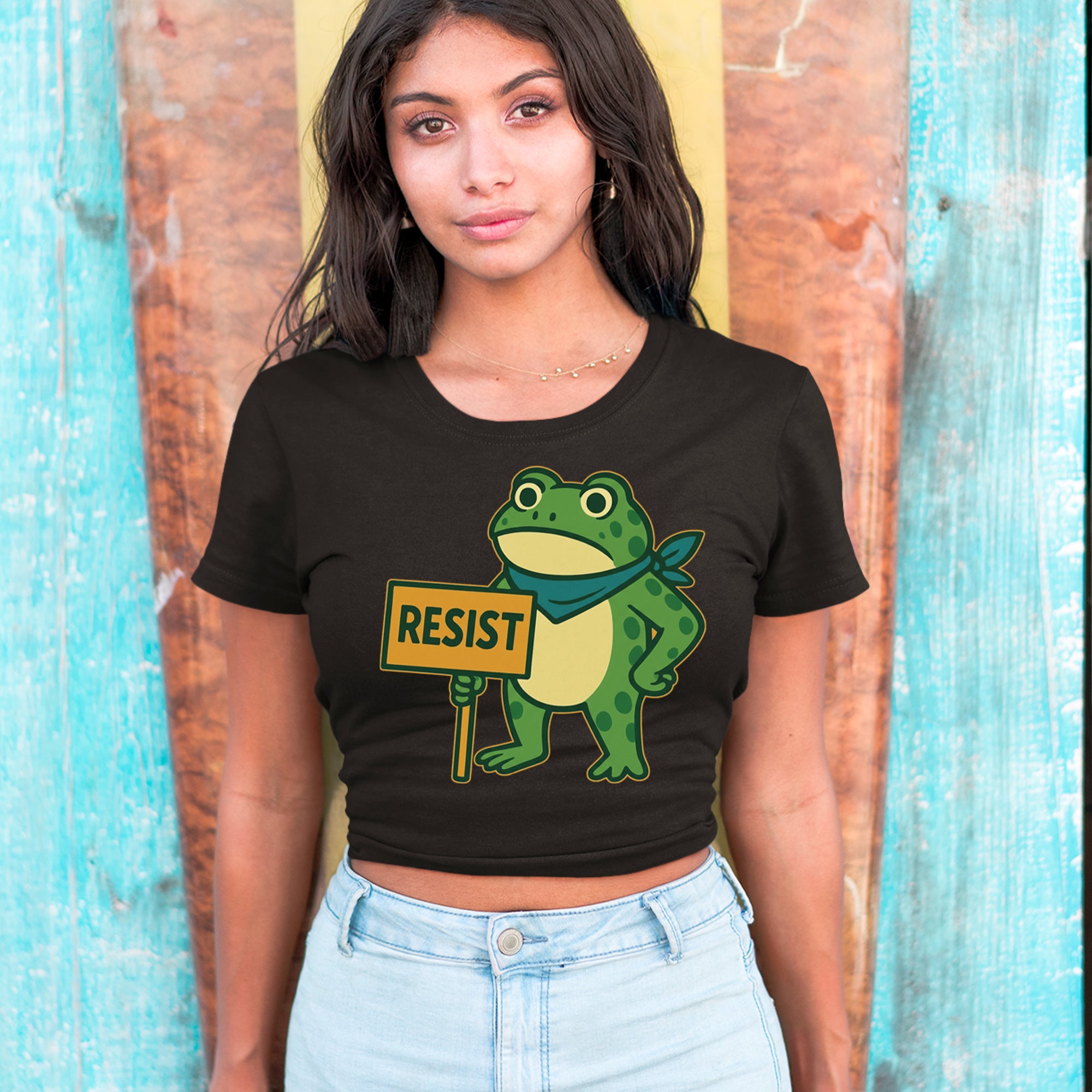 Sign Resist Meme Frog Protest Cropped T-Shirt 