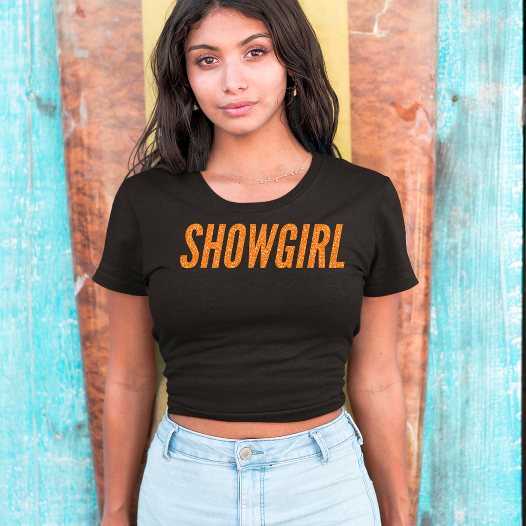 Showgirl Orange Glitter Cropped T-Shirt 