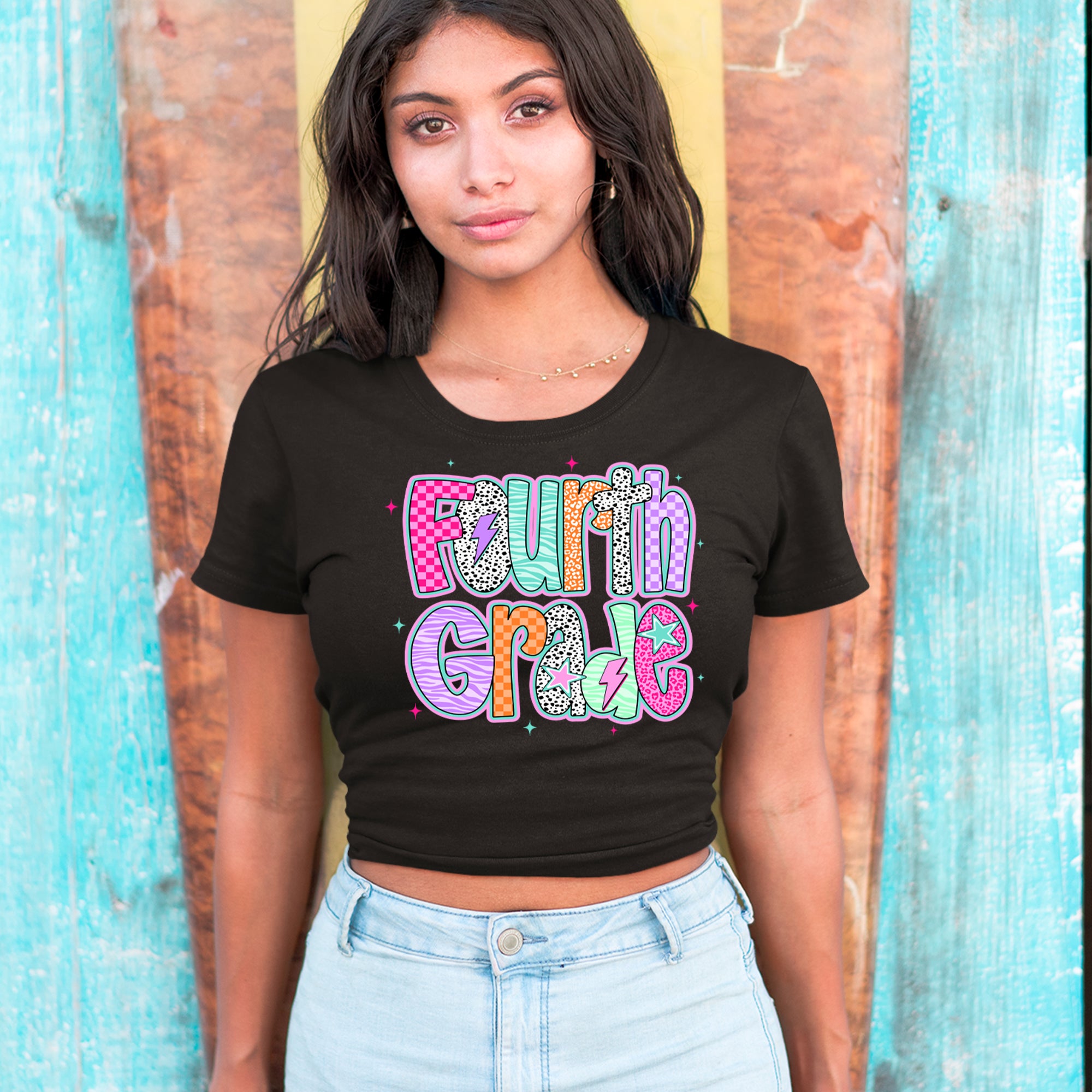 Fourth Grade Fierce Colorful Back to School Cropped T-Shirt 