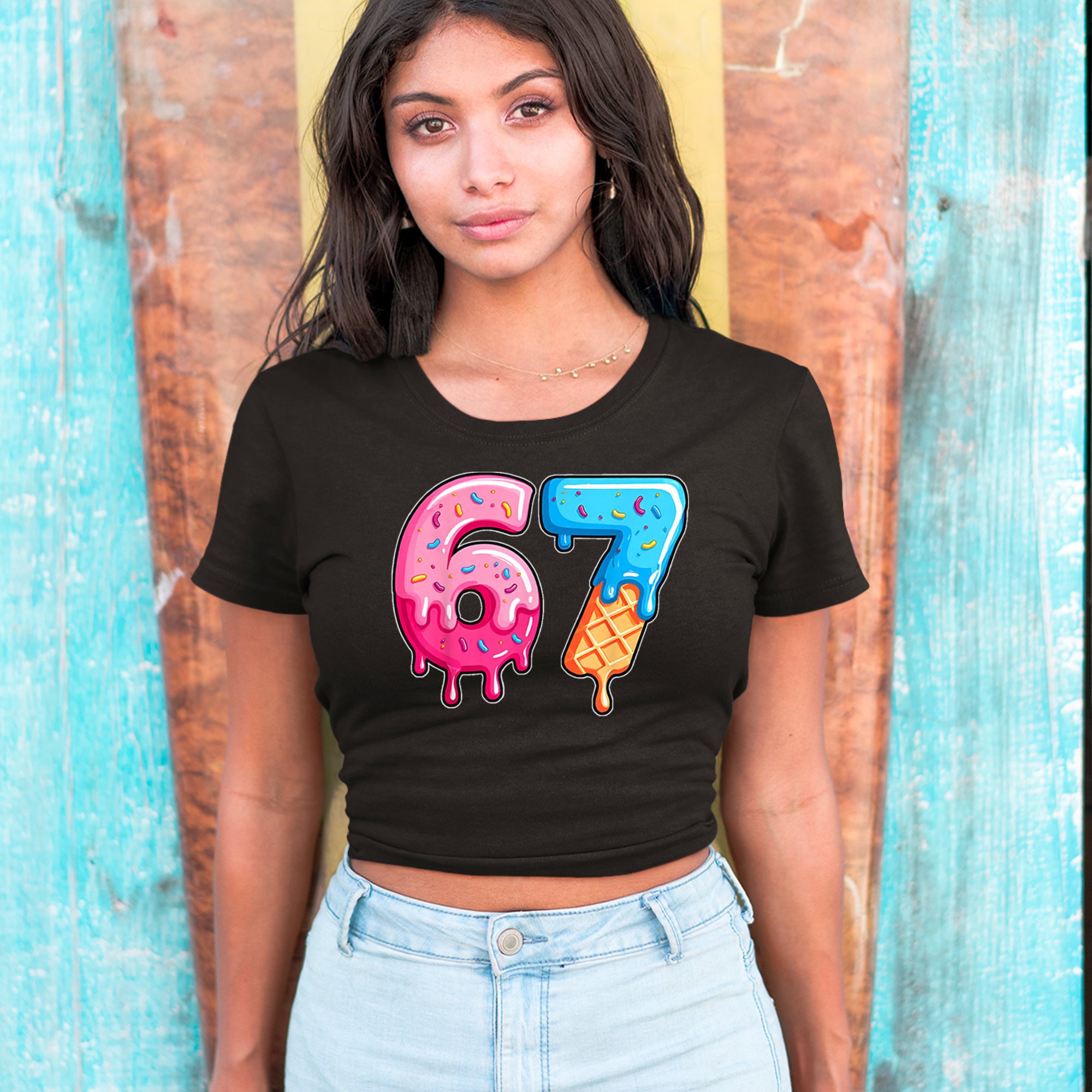 67 Dripping Ice Cream Donut Melt Cropped T-Shirt 
