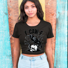 F-Caw-F Crow On Skull F-ck Off Gothic Cropped T-Shirt 
