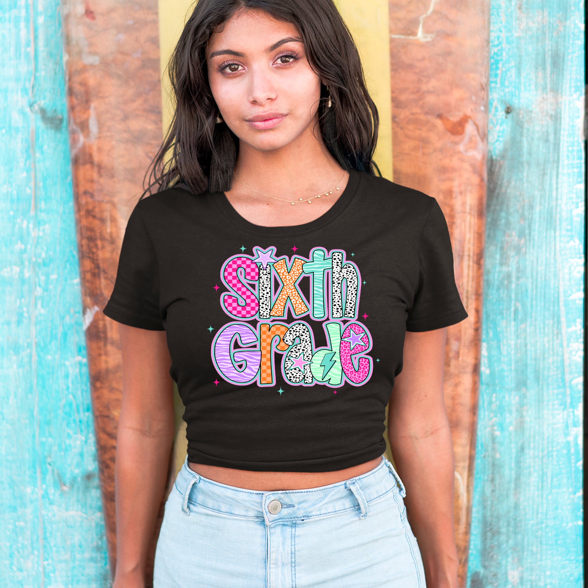 Sixth Grade Colorful Back to School Cropped T-Shirt 