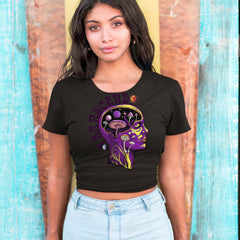 Psychedelic Cosmic Mushroom Head Cropped T-Shirt 