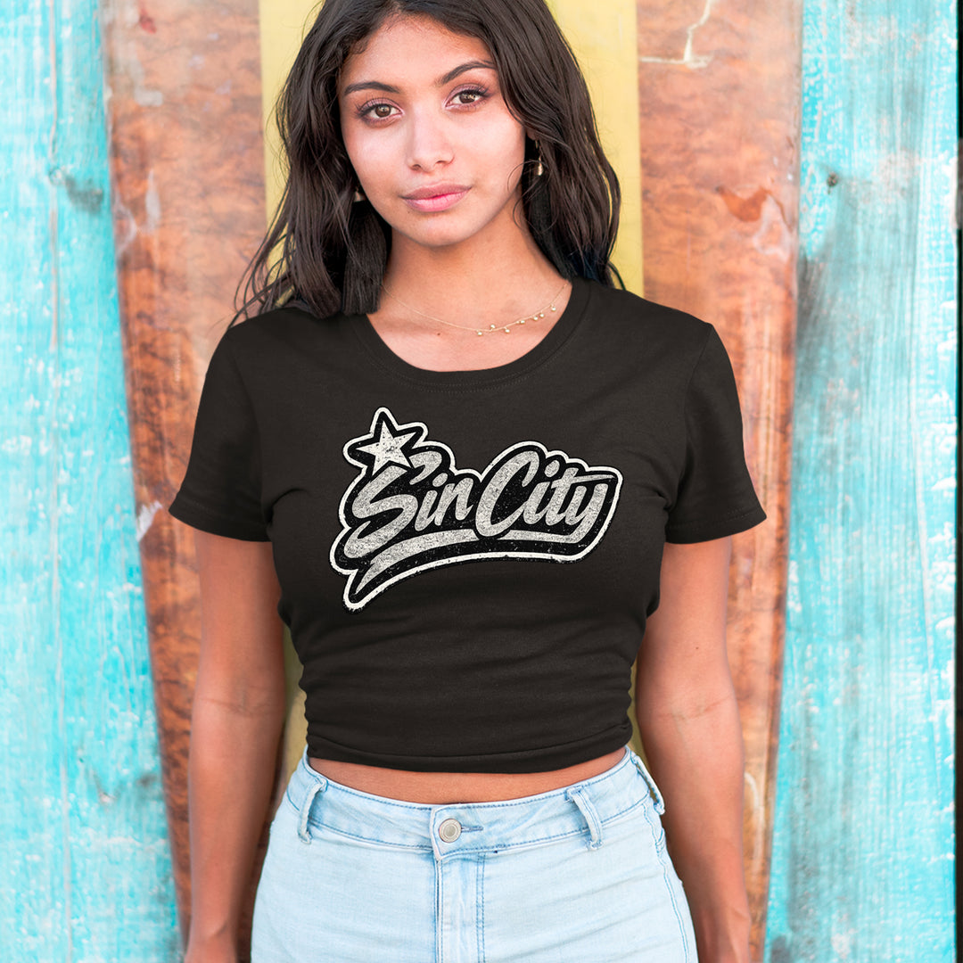 Sin City Vegas Retro Vintage Cropped T-Shirt 