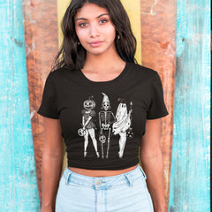 Vintage Spooky Squad Pinup Halloween Design Cropped T-Shirt