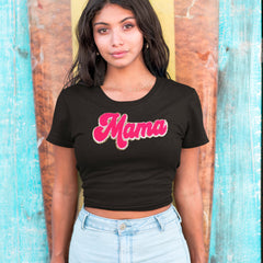 Mama Hot Pink Glitter Chenille Patch Cropped T-Shirt 