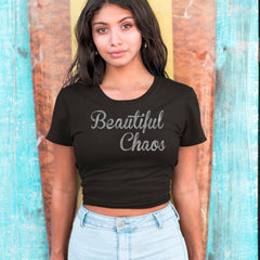 Beautiful Chaos Glitter Music Festival Cropped T-Shirt 