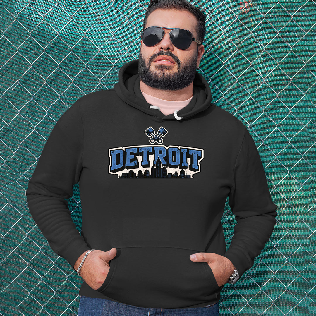 Detroit Motor City Retro Piston Adult Hoodie Sweatshirt 