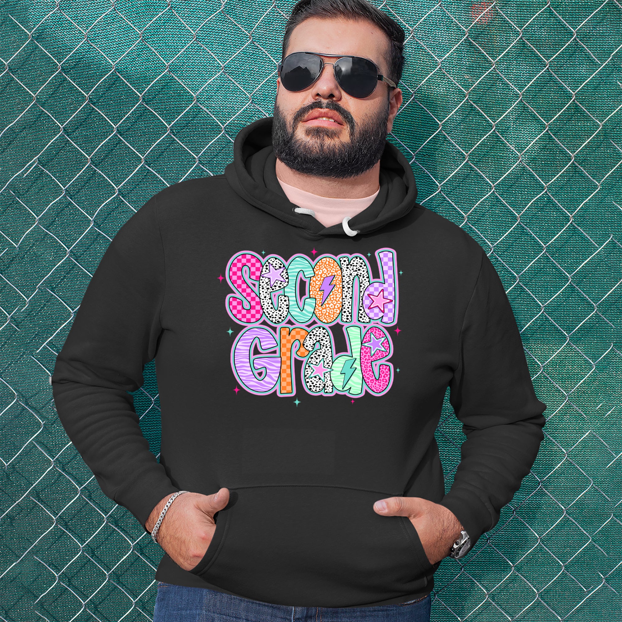 Second Grade Star Colorful Back to School Adult Hoodie Sweatshirt 