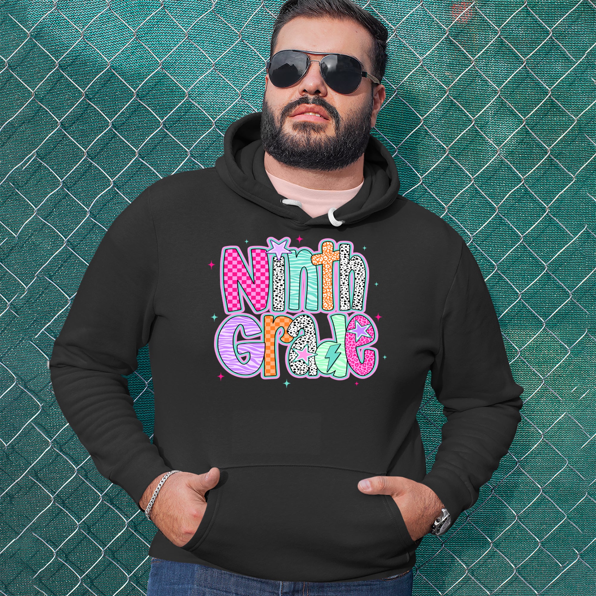 Ninth Grade Freshman Vibes Colorful Back to School Adult Hoodie Sweatshirt 