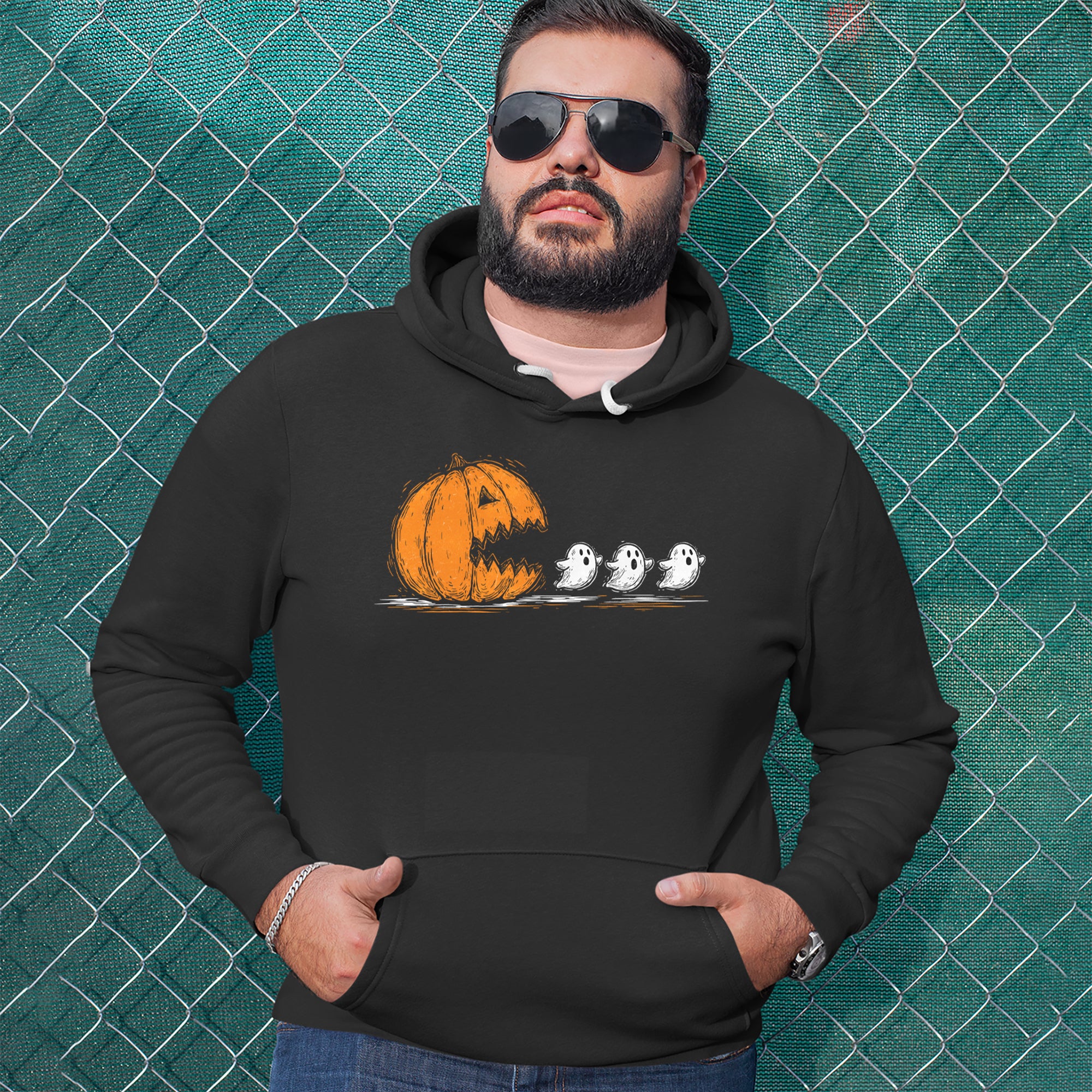 Pumpkin Pacman Chasing Ghosts Halloween Adult Hoodie Sweatshirt 