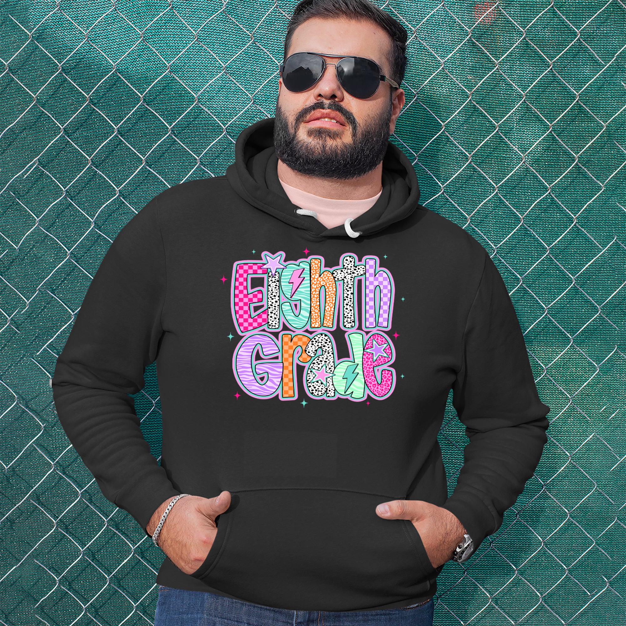 Eighth Grade Energy Colorful Back to School Adult Hoodie Sweatshirt 