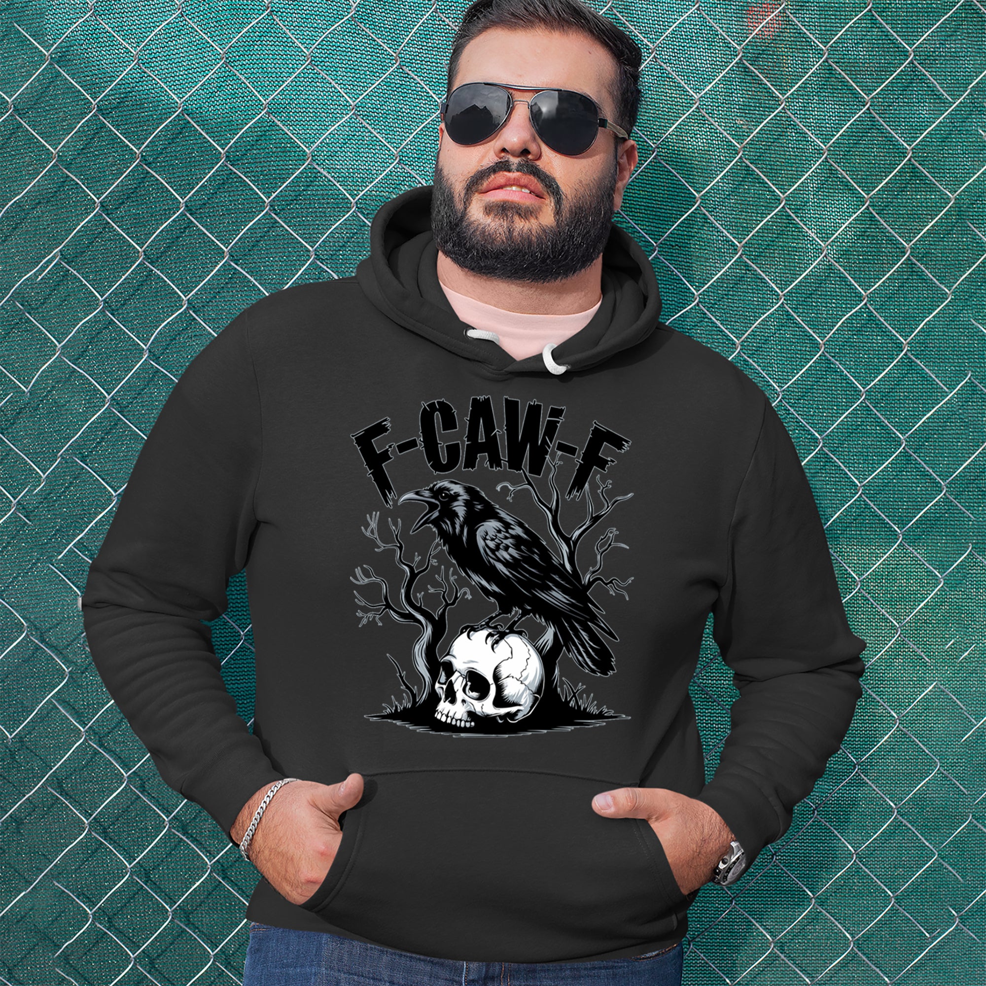 F-Caw-F Crow On Skull F-ck Off Gothic Adult Hoodie Sweatshirt 