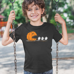 Pumpkin Pacman Chasing Ghosts Halloween Youth T-shirt 