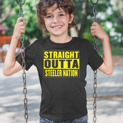 Straight Outta Steeler Nation Football graphic on Kids' Heavyweight Cotton T-Shirt alternate view 2