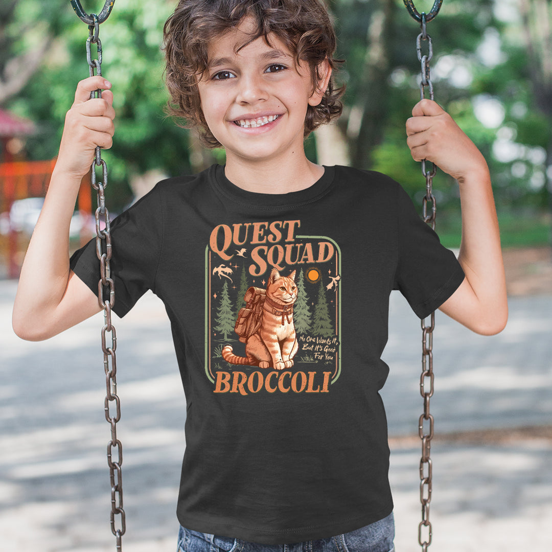 Quest Squad Broccoli Cat Fantasy Reader  Youth T-shirt 