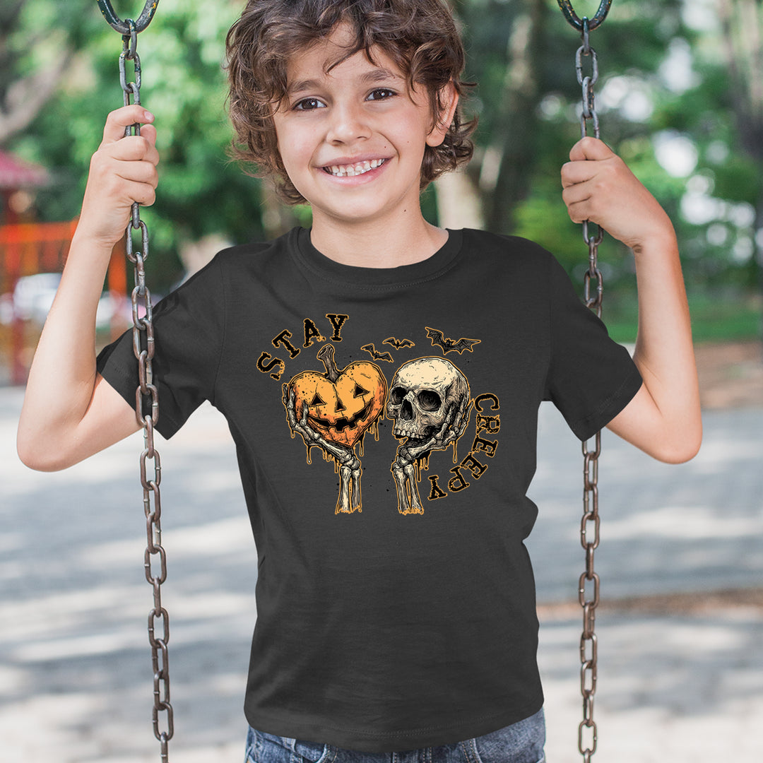 Stay Creepy Skull and Pumpkin Halloween Youth T-shirt 