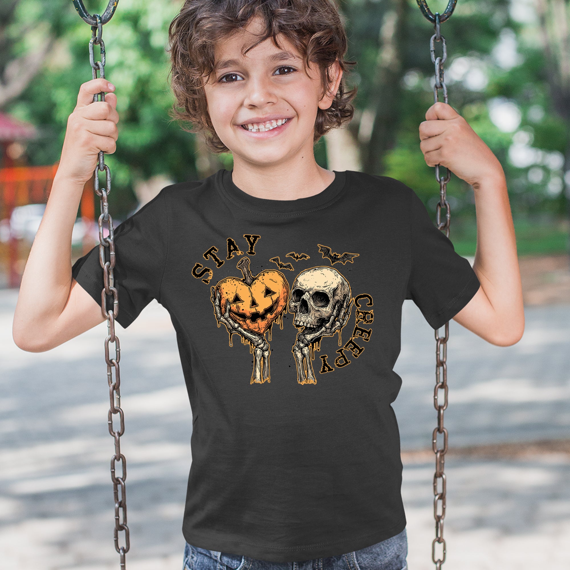 Stay Creepy Skull and Pumpkin Halloween Youth T-shirt 