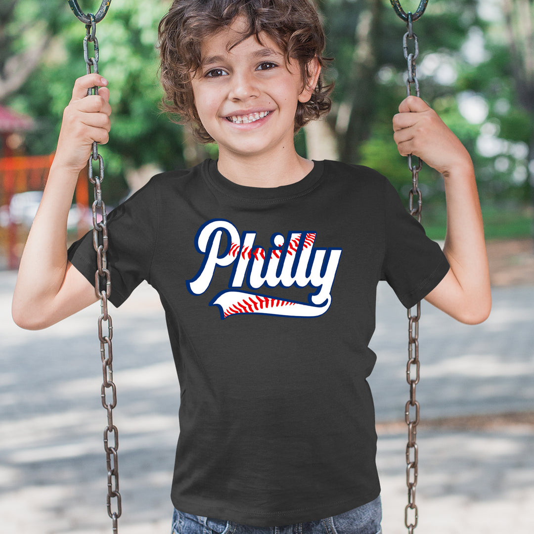 Philly Baseball Stitching graphic on Kids' Heavyweight Cotton T-Shirt alternate view 2