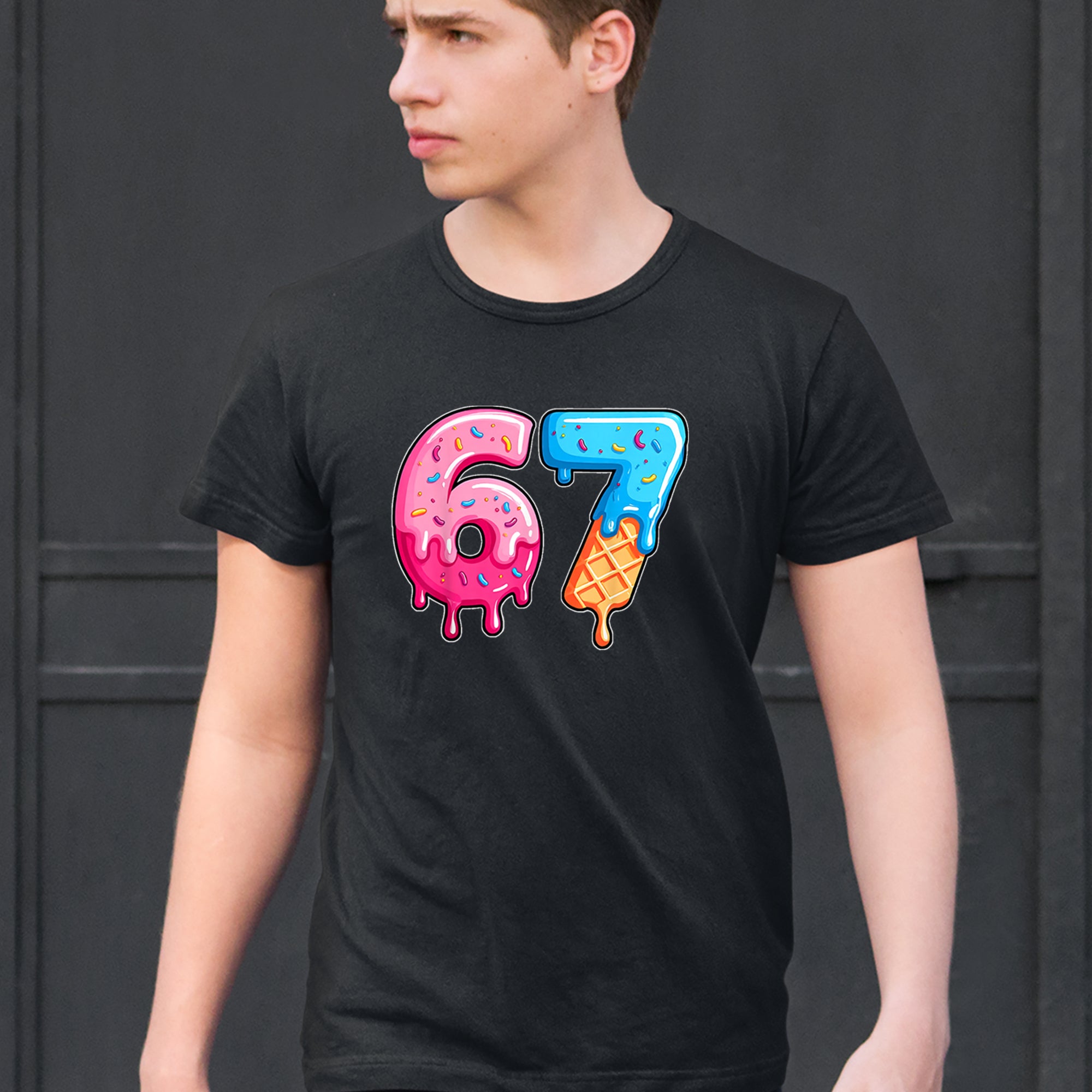 67 Dripping Ice Cream Donut Melt Mens T-shirt 