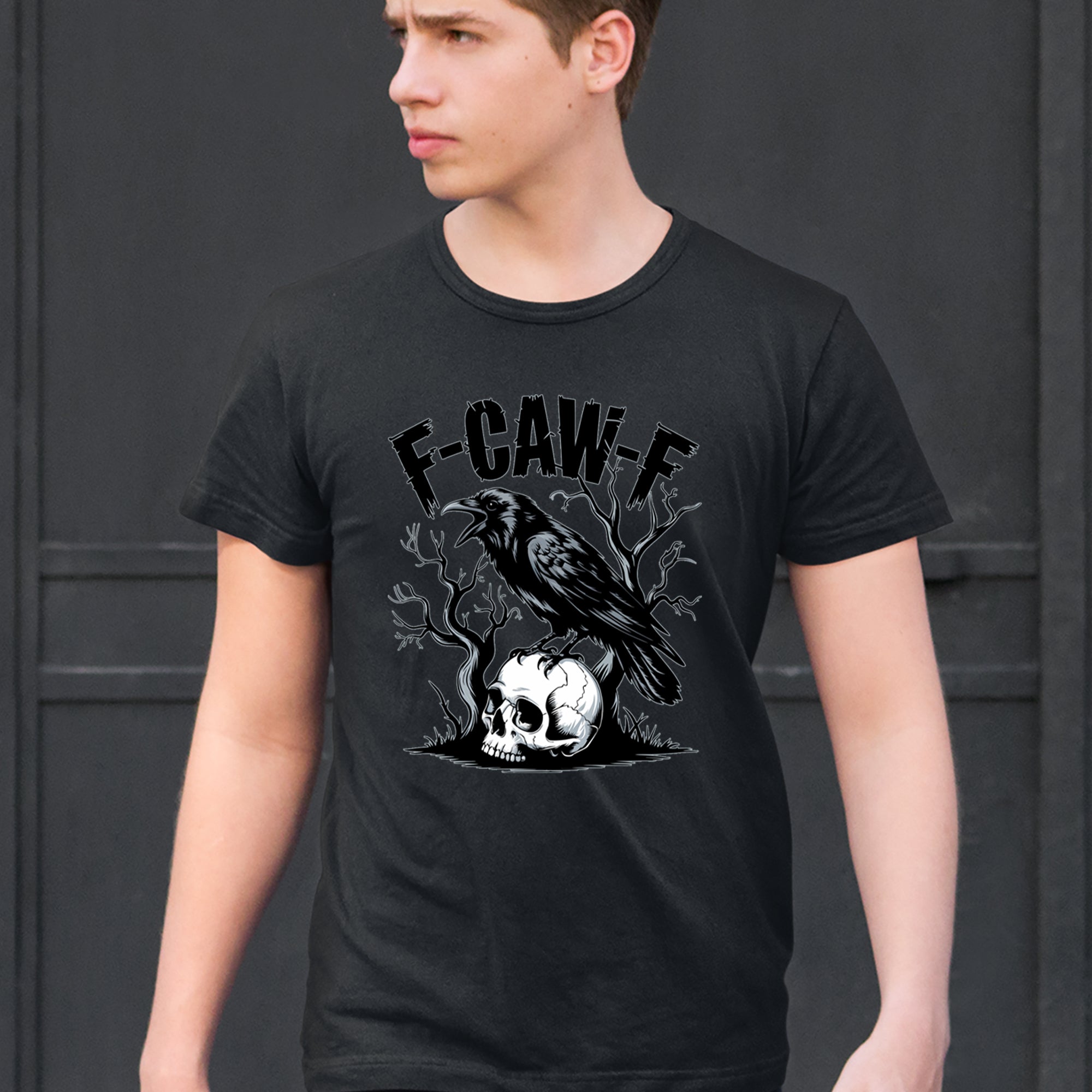 F-Caw-F Crow On Skull F-ck Off Gothic Men's T-shirt 