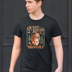 Quest Squad Broccoli Cat Fantasy Reader  Mens T-shirt 
