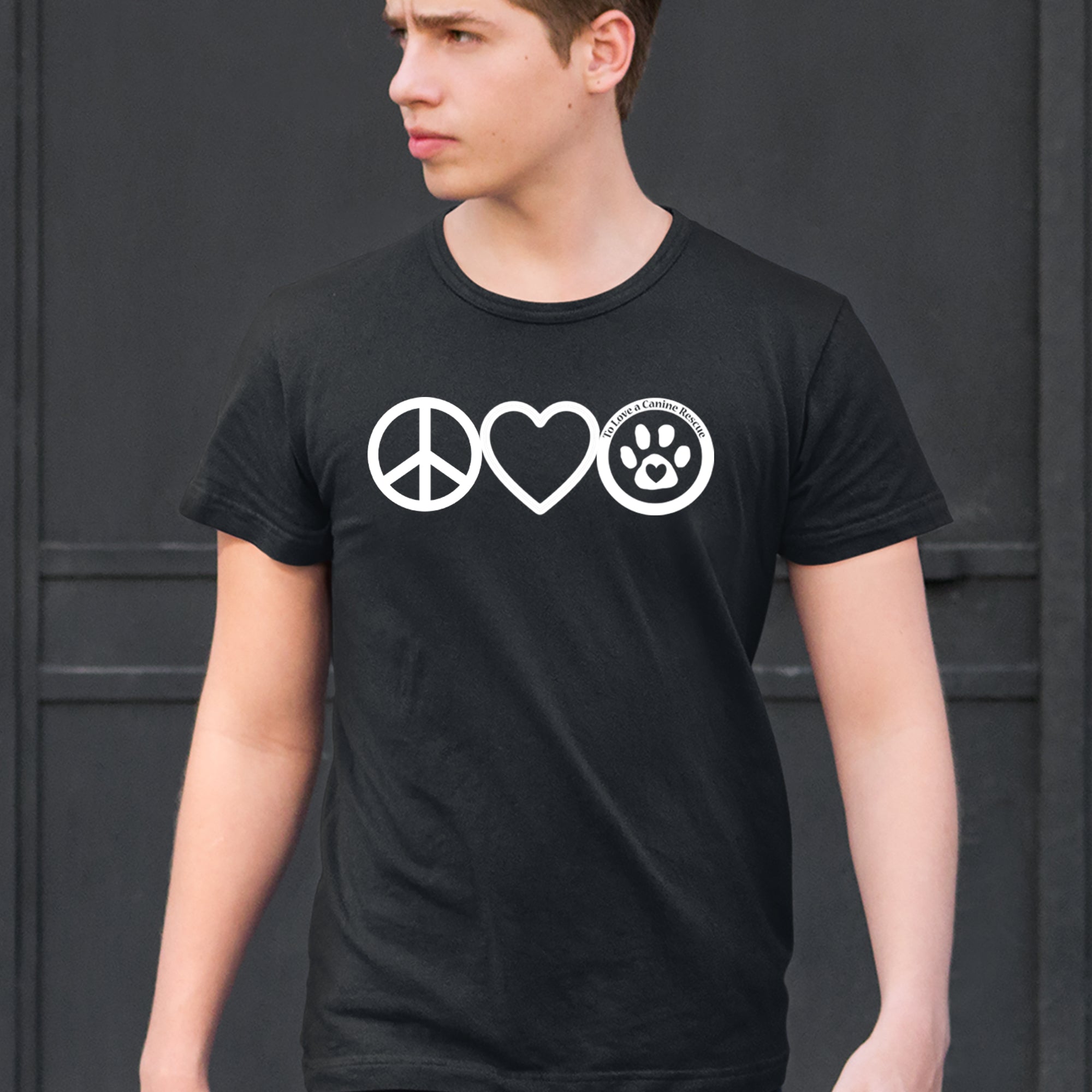 Peace, Love and TLC Dog Rescue Mens T-shirt 