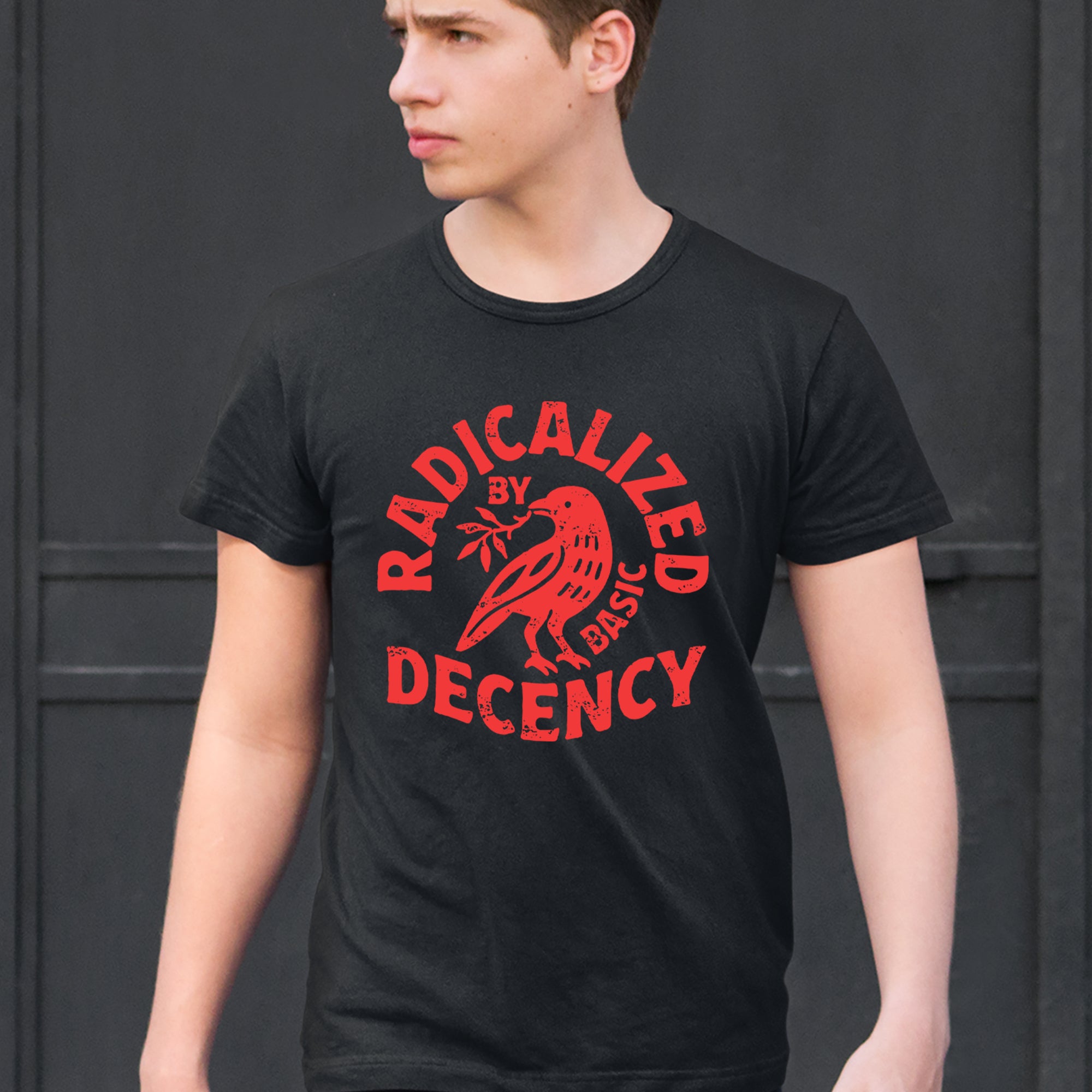 Radicalized by Basic Decency Dove Protest Statement Mens T-shirt 