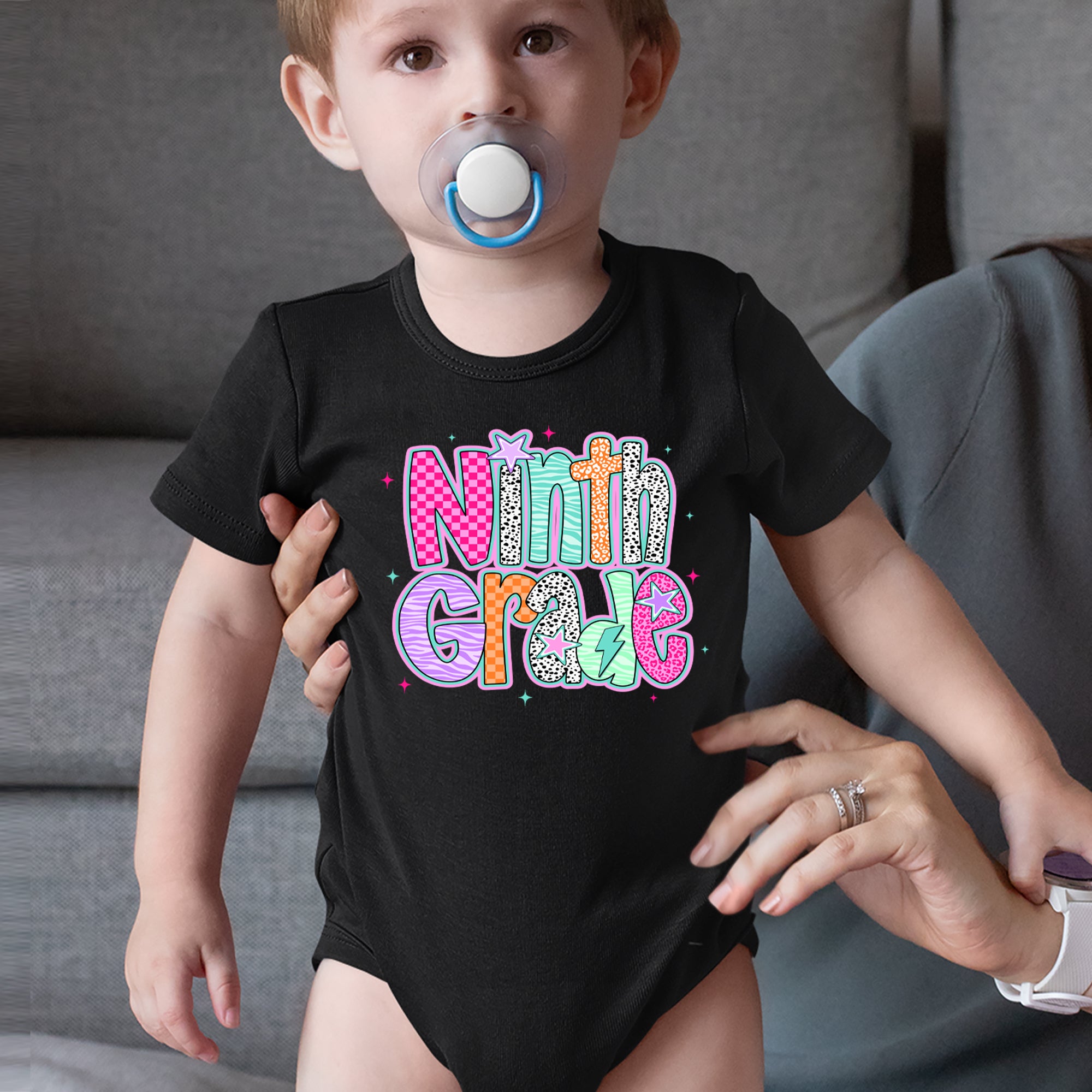 Ninth Grade Freshman Vibes Colorful Back to School Infant One-Piece Romper Bodysuit Or Toddler T-shirt 