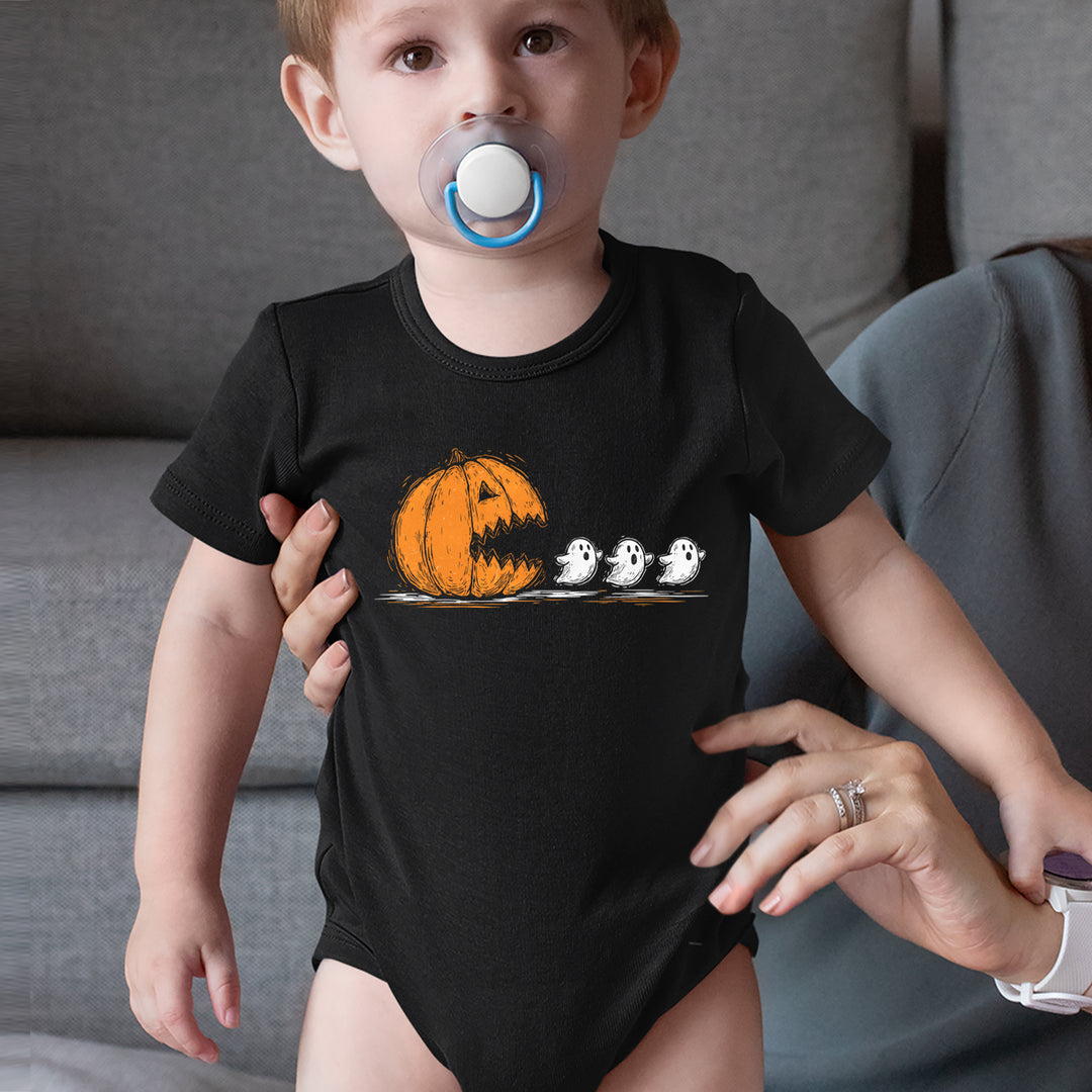 Pumpkin Pacman Chasing Ghosts Halloween Infant One-Piece Romper Bodysuit Or Toddler T-shirt 