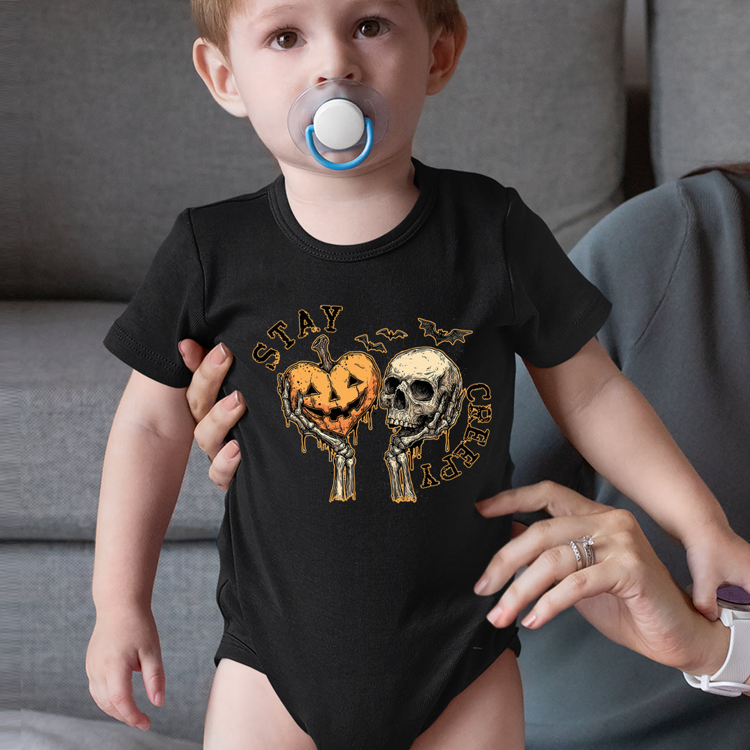 Stay Creepy Skull and Pumpkin Halloween Infant One-Piece Romper Bodysuit Or Toddler T-shirt 