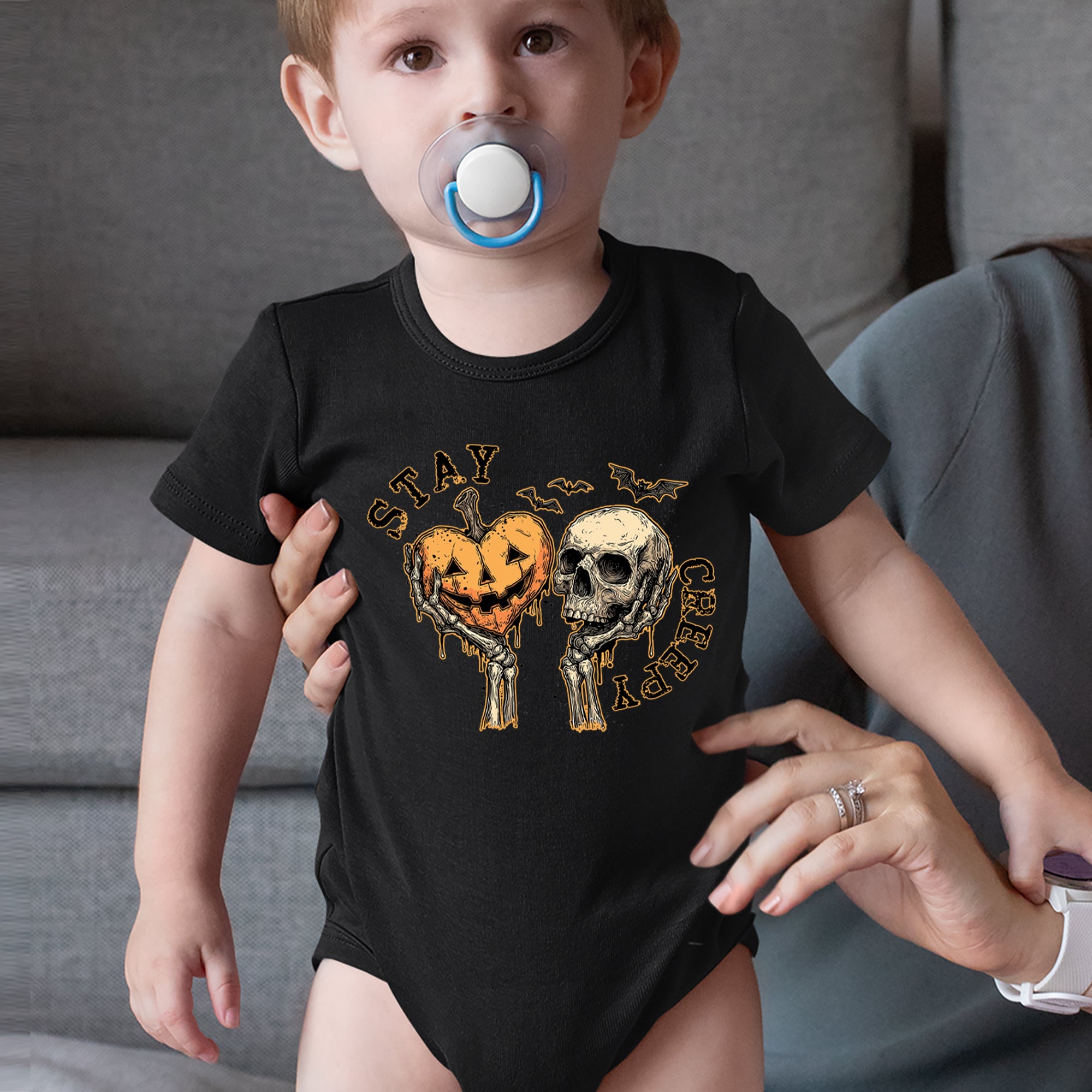 Stay Creepy Skull and Pumpkin Halloween Infant One-Piece Romper Bodysuit Or Toddler T-shirt 