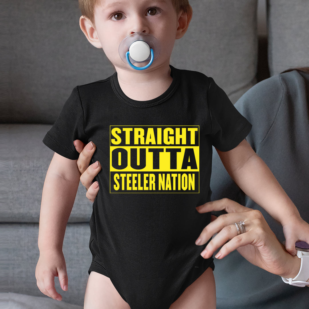 Straight Outta Steeler Nation Football graphic on Onesie and Toddler T-Shirt alternate view 2