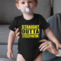 Straight Outta Steeler Nation Football graphic on Onesie and Toddler T-Shirt alternate view 2