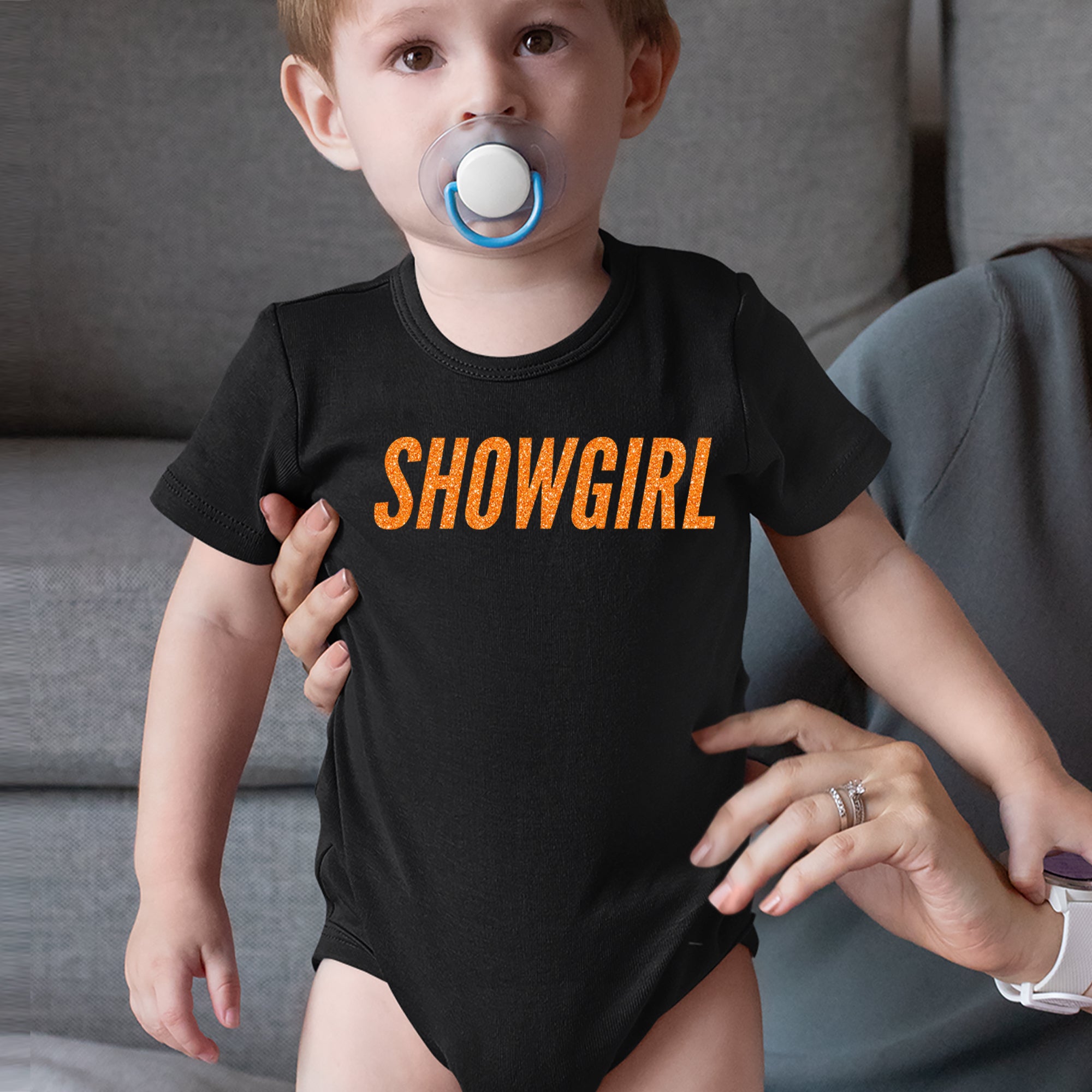 Showgirl Orange Glitter Infant One-Piece Romper Bodysuit Or Toddler T-shirt 