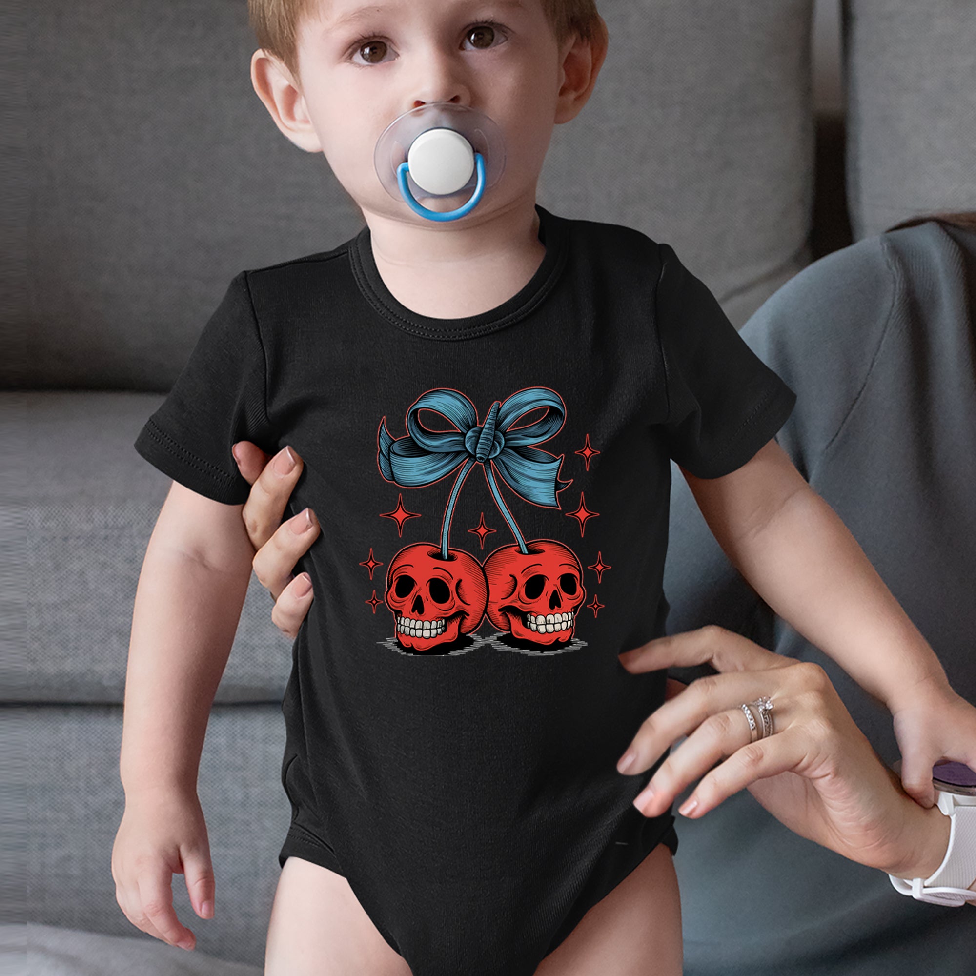 Cherry Skulls Retro Tattoo Infant One-Piece Romper Bodysuit Or Toddler T-shirt 