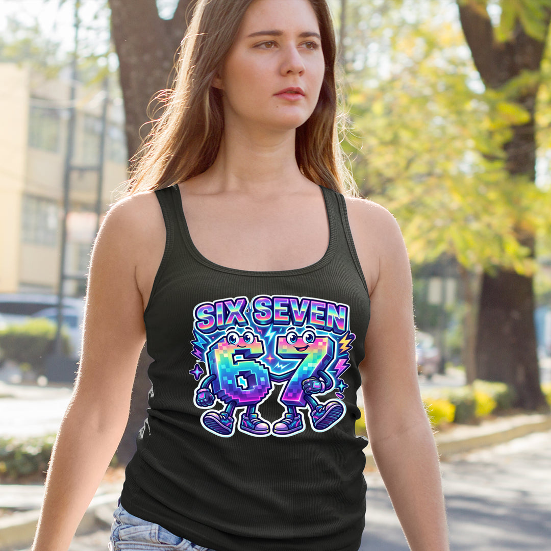 Six Seven 67 Retro Pixel Buddies Racerback Tank Top for Women 