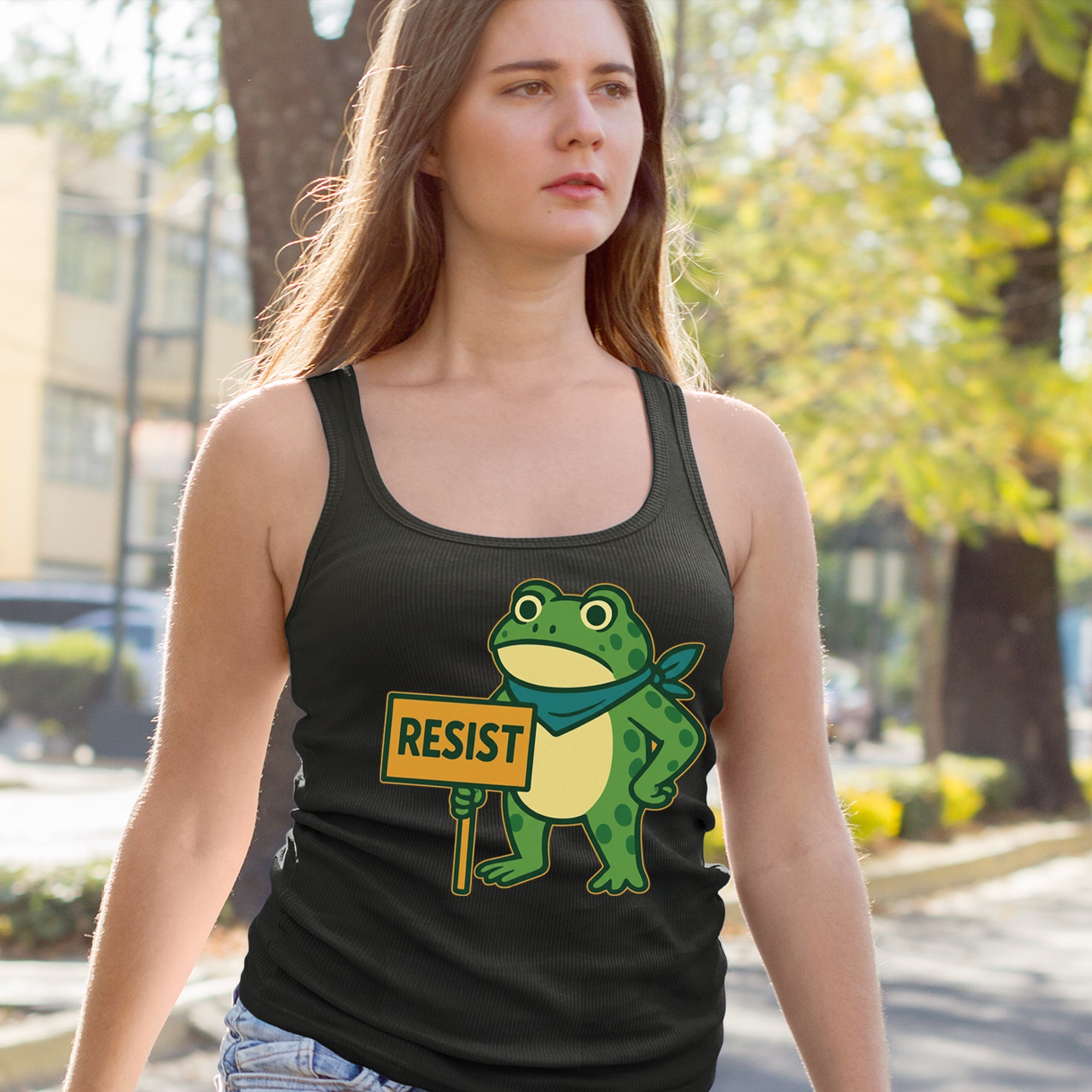 Sign Resist Meme Frog Protest Racerback Tank Top for Women 