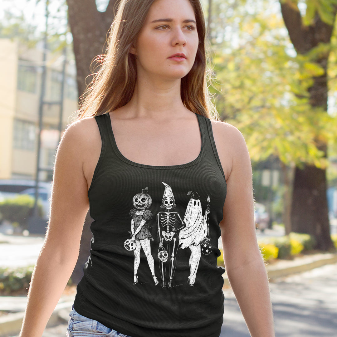 Vintage Spooky Squad Pinup Halloween Design Racerback Tank Top for Women