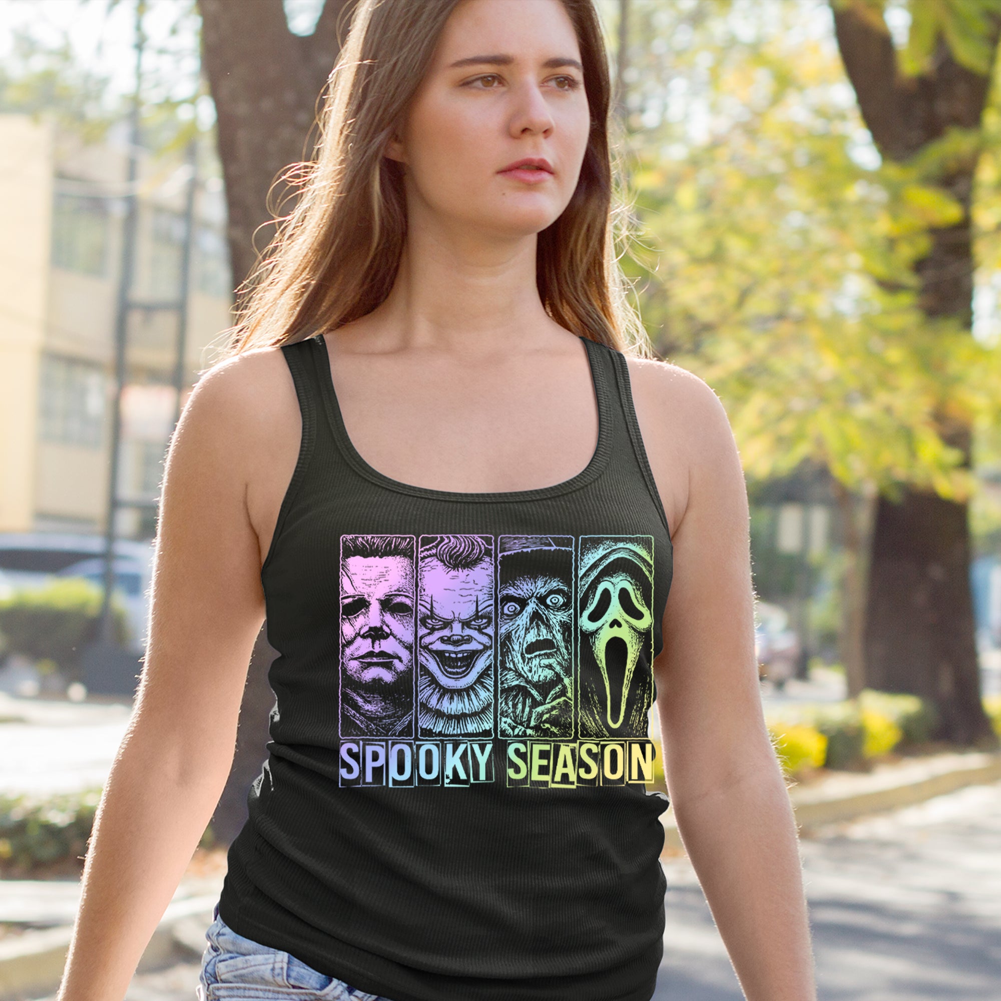 Spooky Season Horror Icons Halloween Racerback Tank Top for Women 