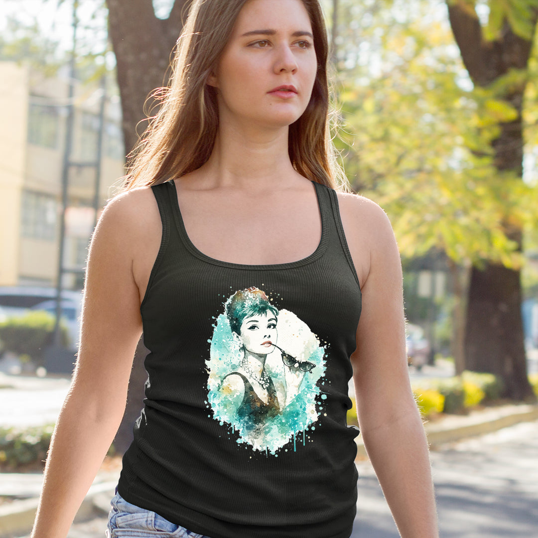 Mrs. Herpburn Iconic Watercolors Racerback Tank Top for Women 