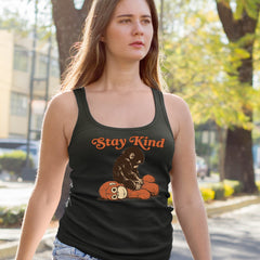 Punch Stay Kind Macaque Racerback Tank Top for Women 