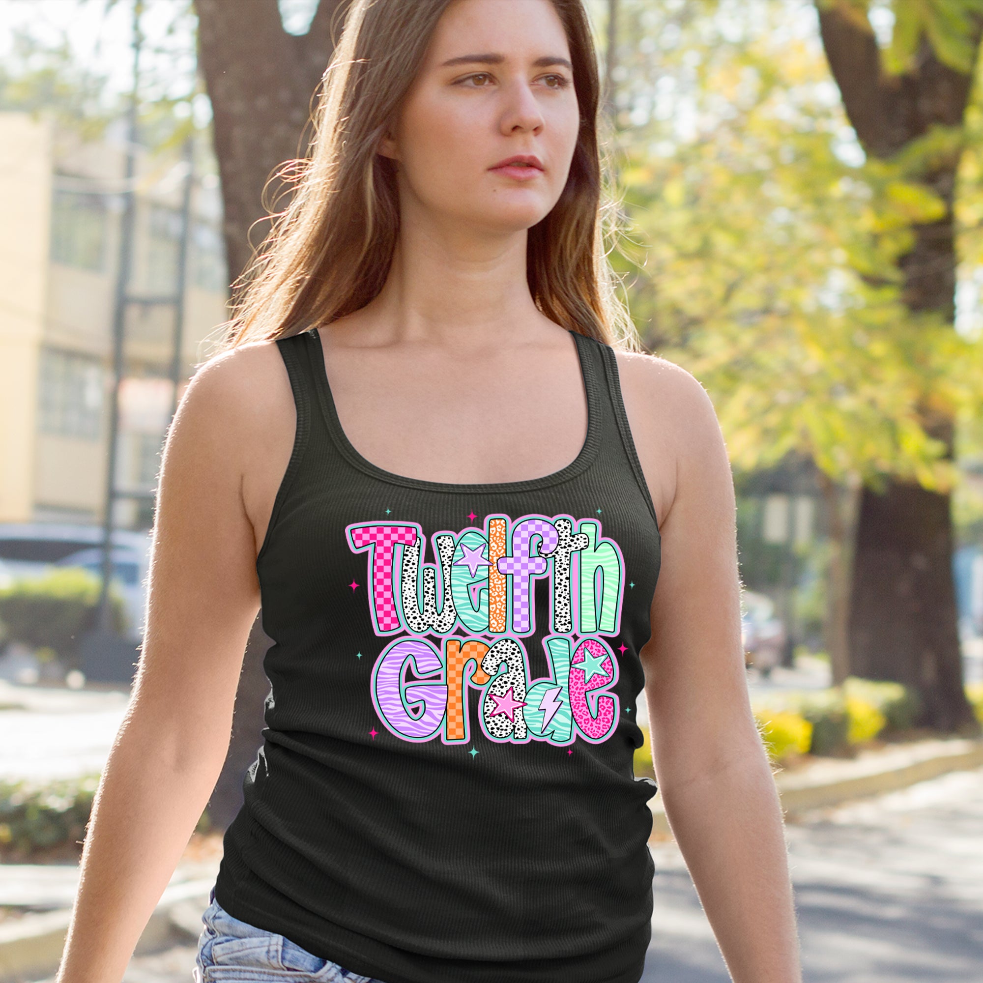 Senior Year Colorful Back to School Racerback Tank Top for Women 