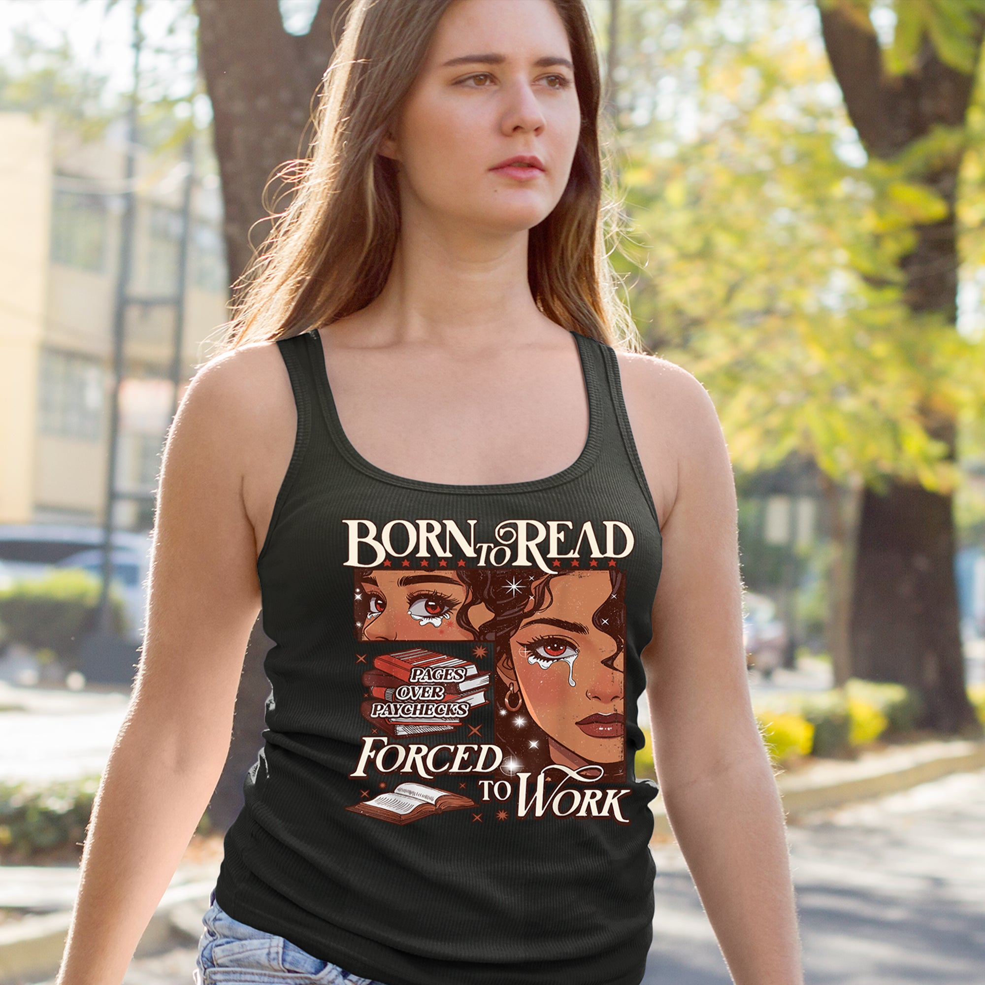 Born To Read Pages Over Paychecks Racerback Tank Top for Women 