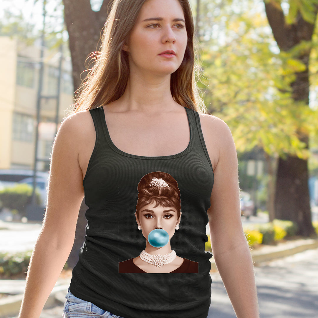 Audrey Hepburn Chewing Bubble Gum American Icon Racerback Tank Top for Women 