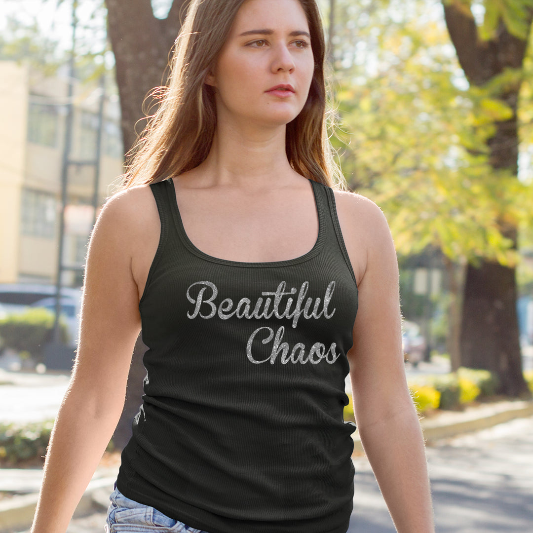 Beautiful Chaos Glitter Music Festival Racerback Tank Top for Women 