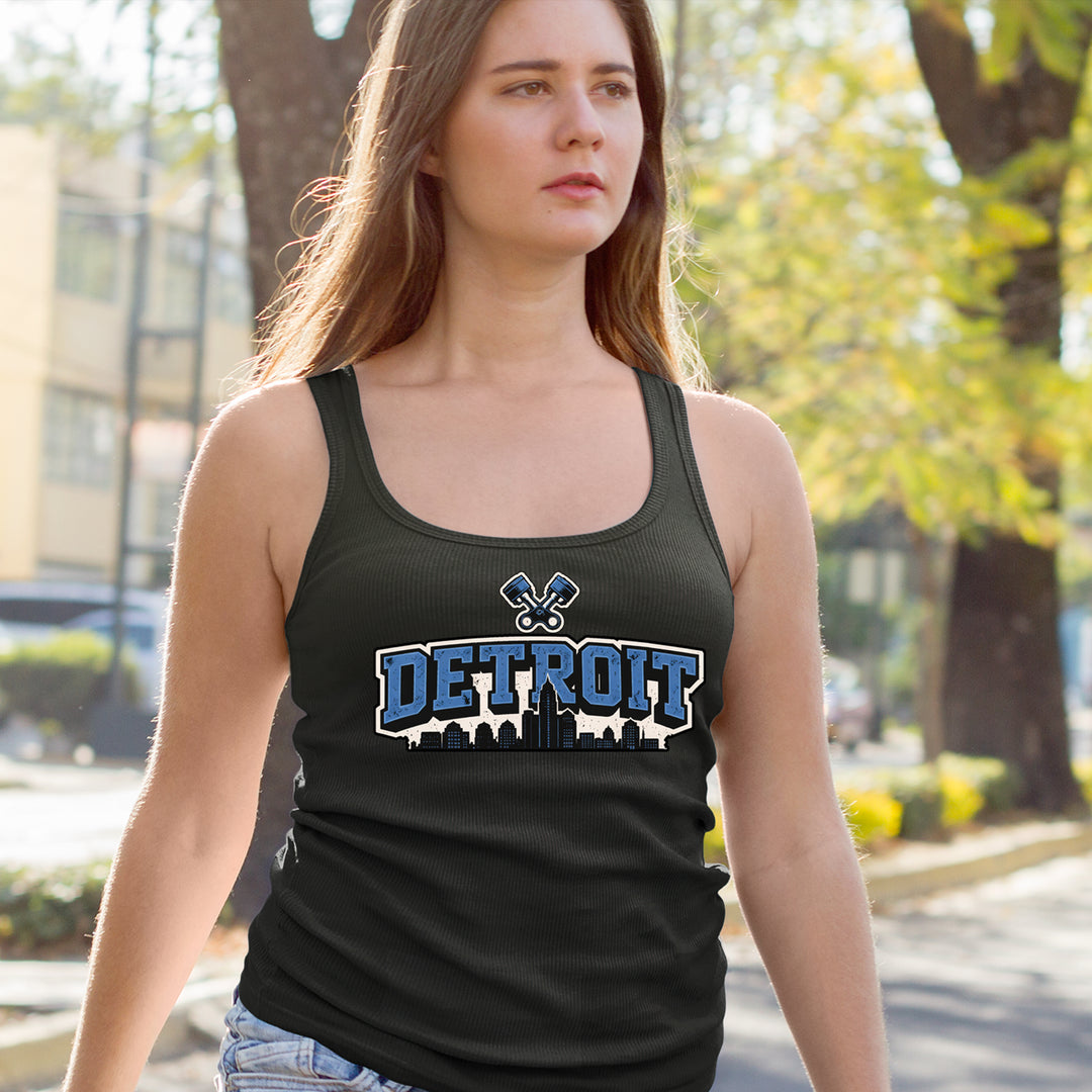 Detroit Motor City Retro Piston Racerback Tank Top for Women 